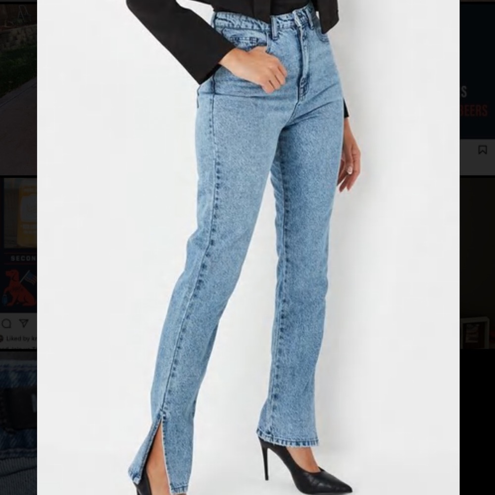 High waisted split hem jeans